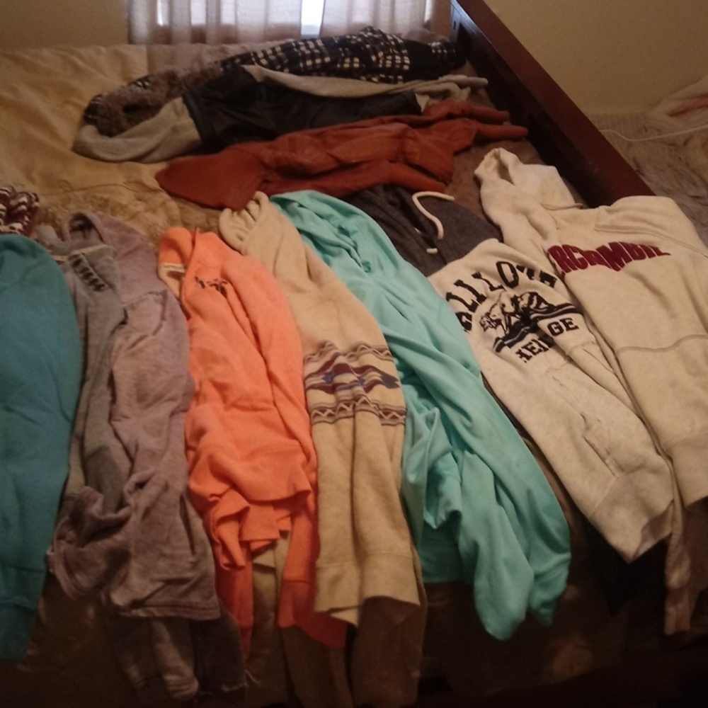 Jackets and hoodies $9 each. 50 for all.